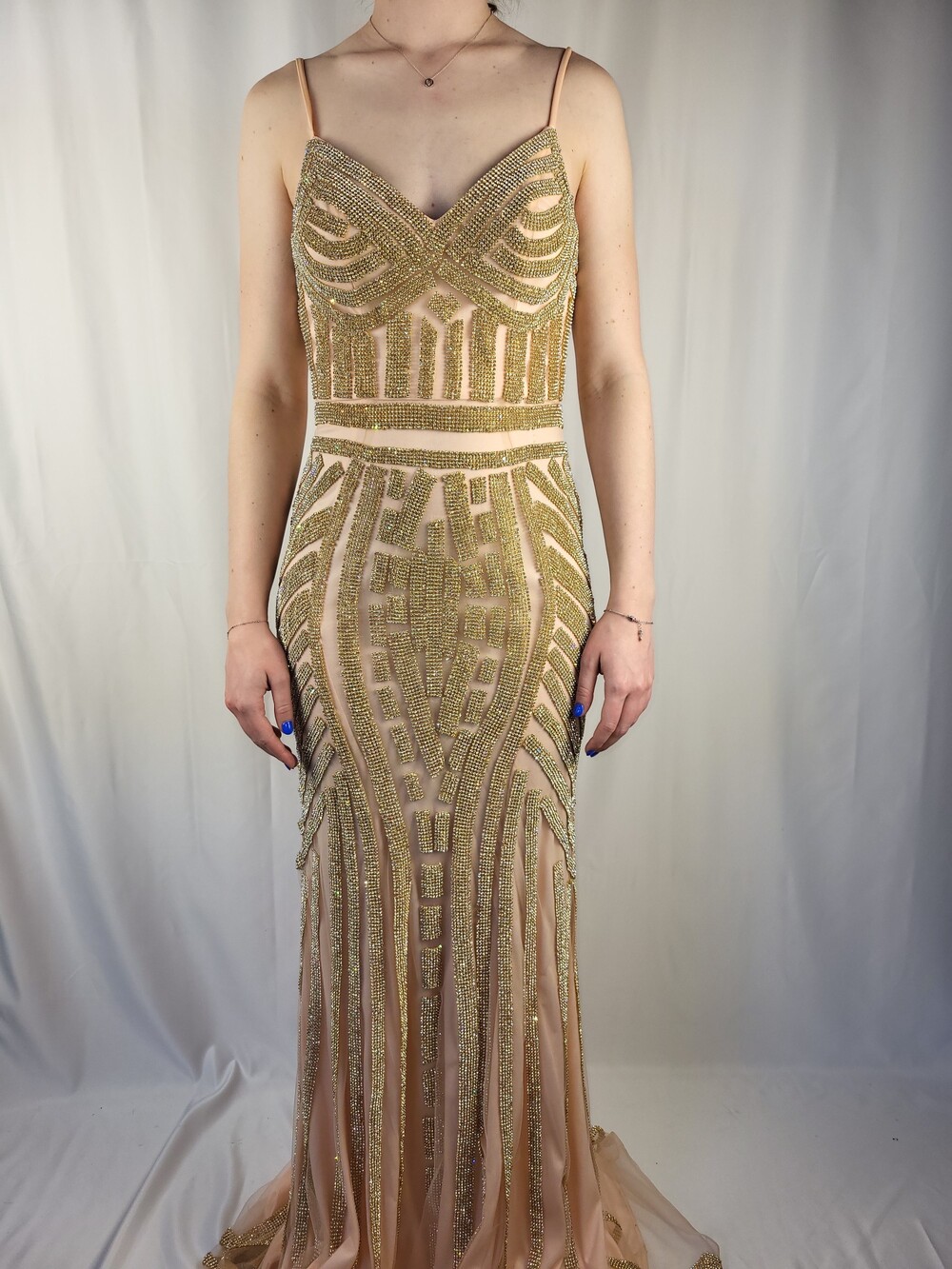 Stras jurk Nude met gouden steentjes