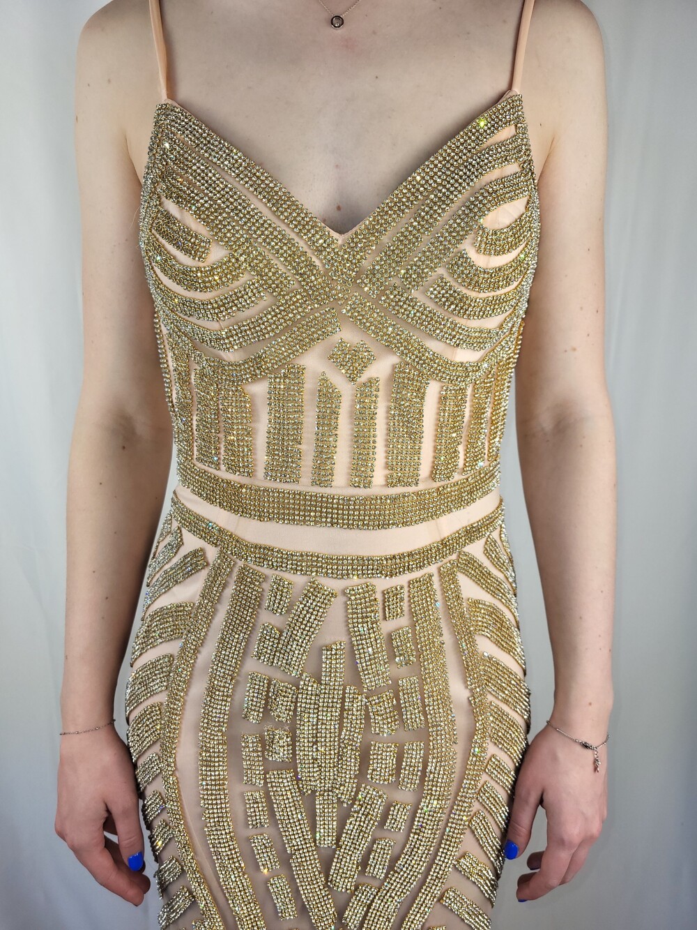 Stras jurk Nude met gouden steentjes