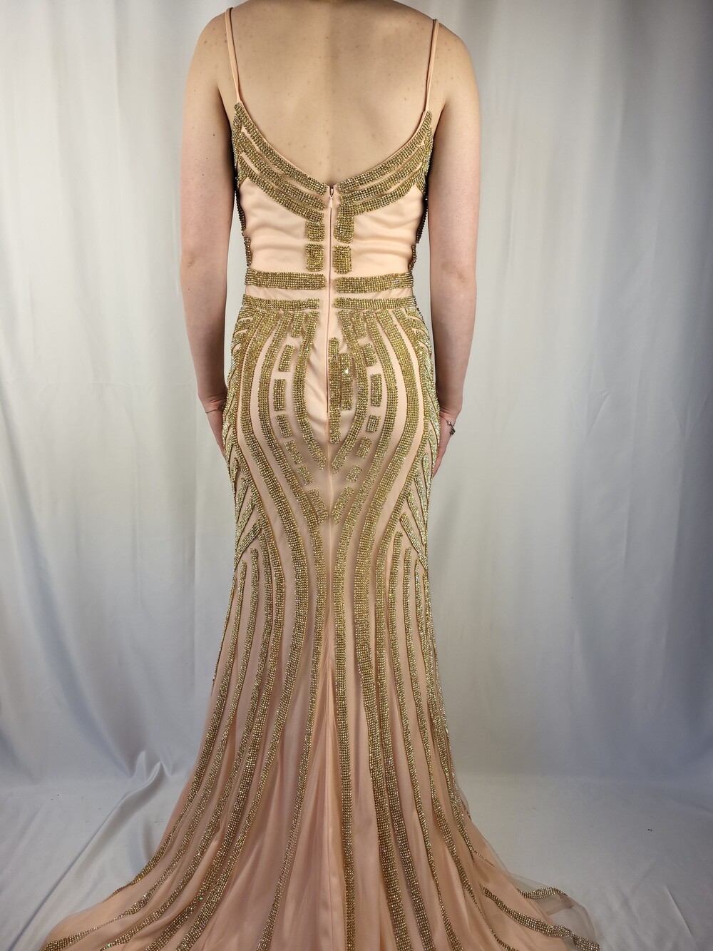 Stras jurk Nude met gouden steentjes